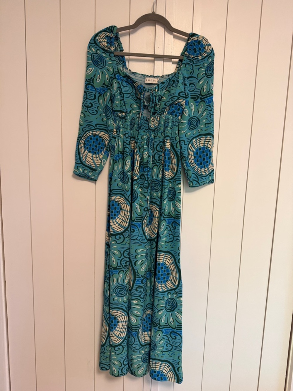 Rhode Phoenix Blue Green Printed Maxi Dress with Boho Pattern Summer
